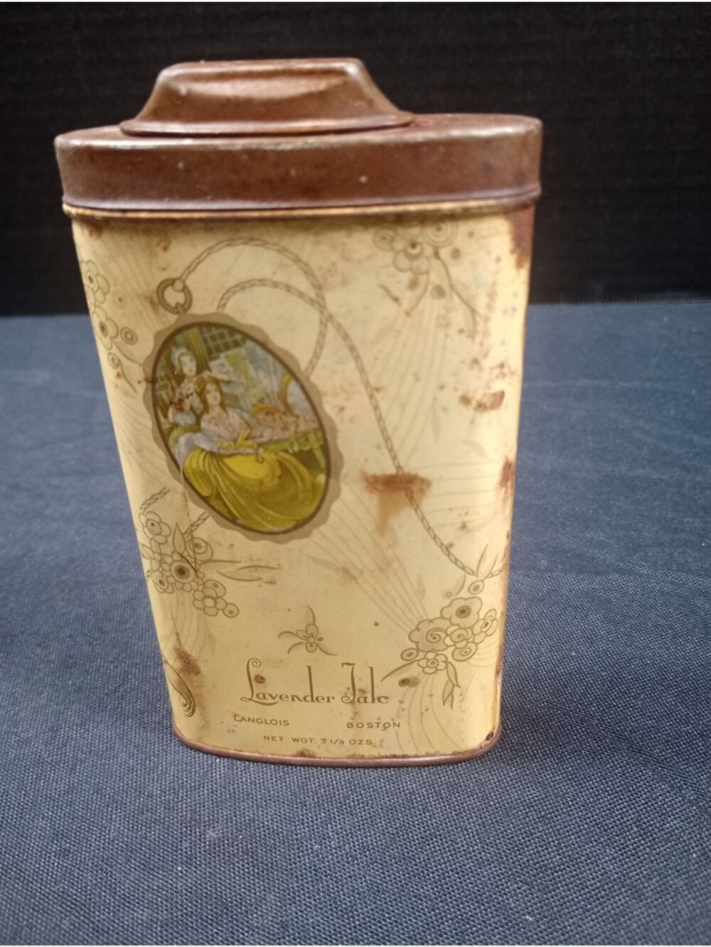 Vintage Metal "Lavender Talc " Langlois Powder Circa 1930s Art Nouveau Tin